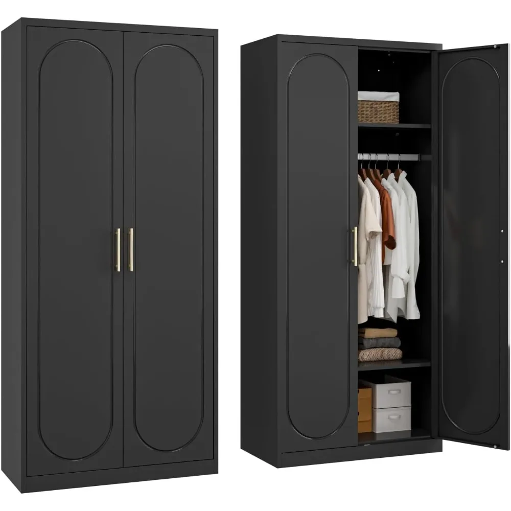 

71" metal armoire wardrobe closet with doors, tall clothing storage cabinet with adjustable shelves and hanging rod