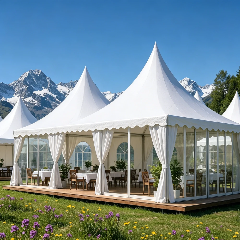 Custom Large Pagoda Tent Luxury Aluminum Frame Outdoor Romantic Church Wedding Party Event Marquee High Peak Gazebo Design