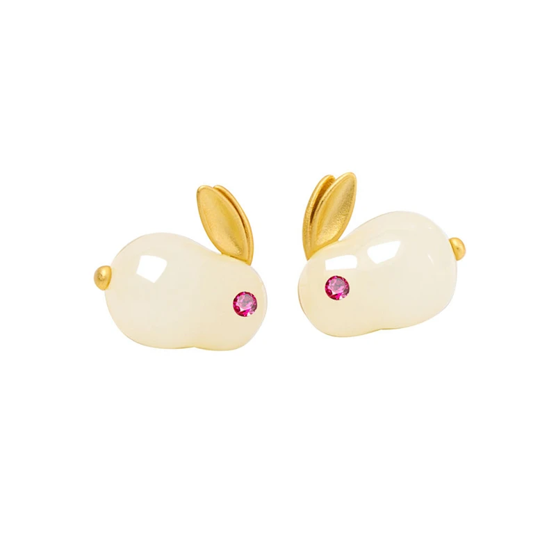 WYEAIIR Sweet Lovely Jade Rabbit 925 Sterling Silver Earrings For Women Luxury Jewelry Party Gift