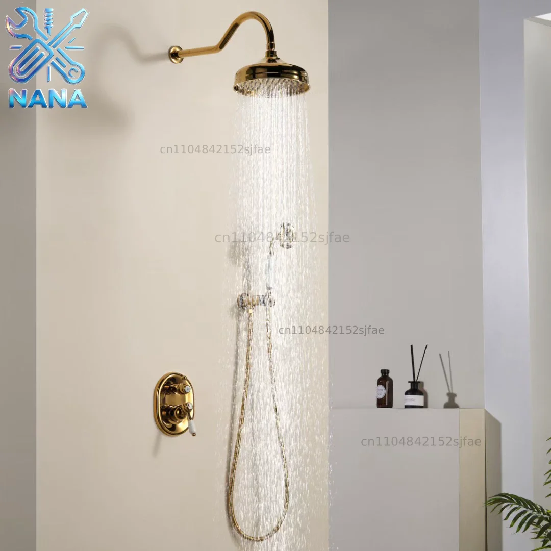 Tuqiu Luxury Gold Rainfall Shower Set Wall Mounted Antique Shower Faucet Set Total Brass Chrome Bath & Shower Mixer Tap Brass