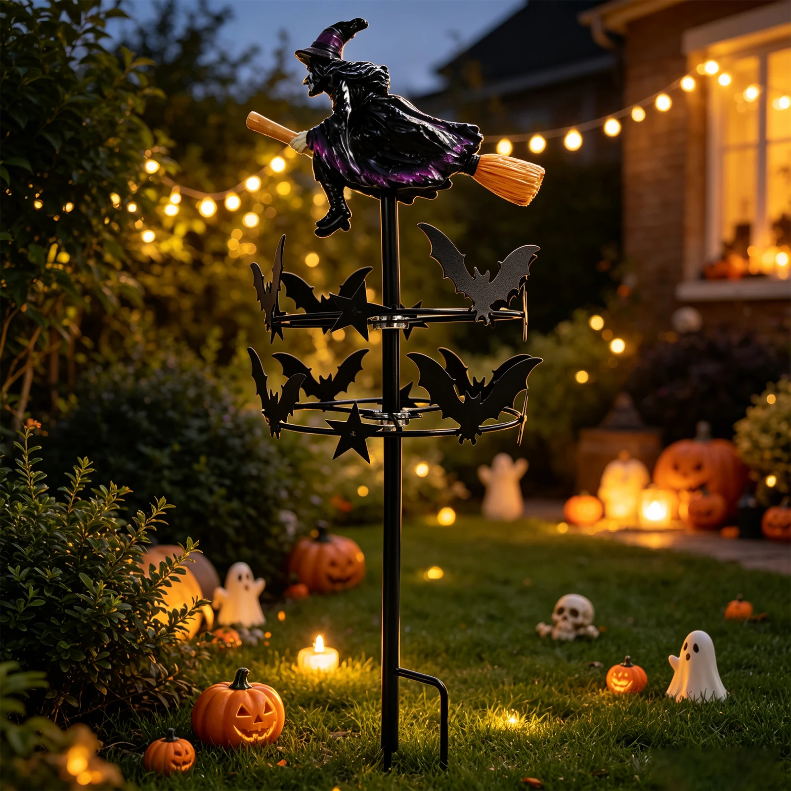 Mystery Witch Garden Wind Spinner Weather Resist Outdoor Witch Garden Stake for Garden Patio Pathway Fall Decorations
