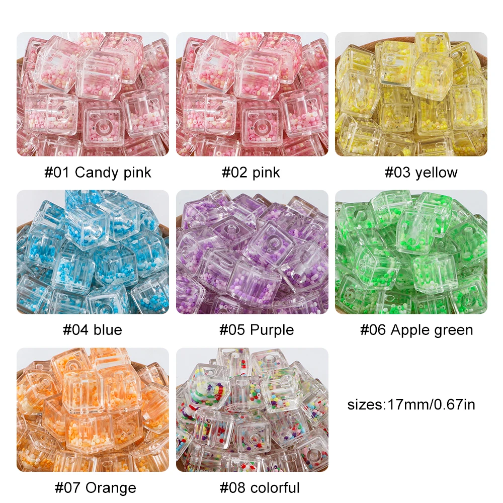 17mm Square Acrylic Beads Transparent Oil Liquid Beads For Pen Making Diy Jewelry Necklace Bracelet Keychain Accessories