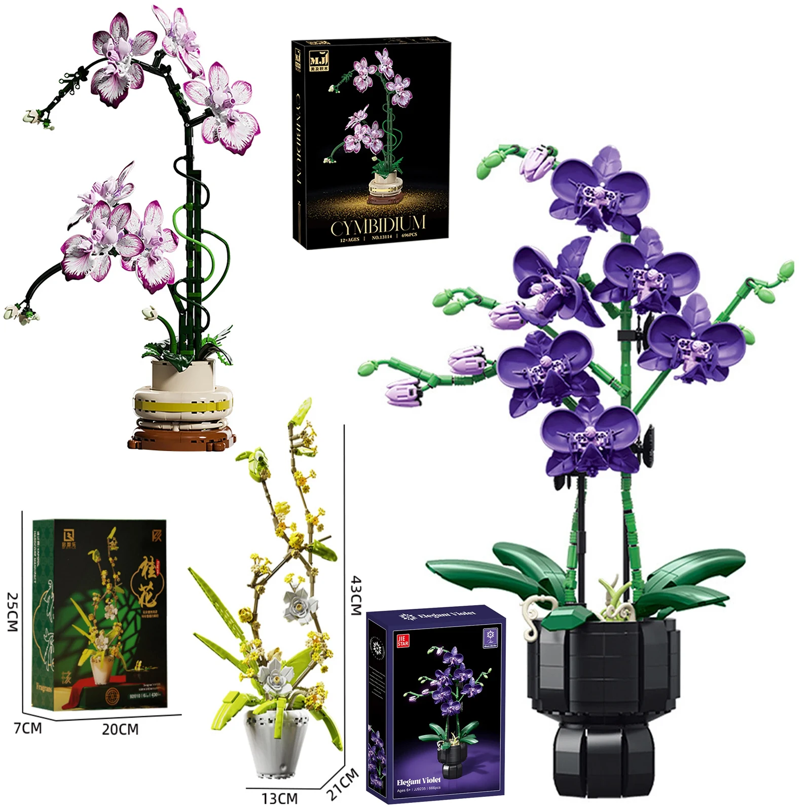 

MOC креативный цветок османтуса фиолетовая орхидея бонсай набор строительных блоков DIY моделирование растительные кирпичи для домашнего декора детские игрушки подарок