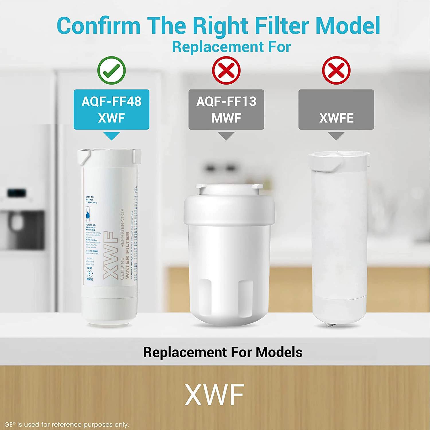 NSF Certified Refrigerator Water Filter, Genuine GE XWF, FWR17X30702, GBE21, GDE21, GDE25, GFE24, GFE26, GNE21, GNE25