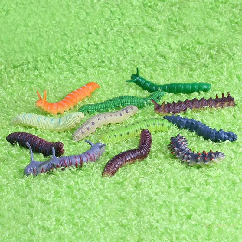 Y4UD 12 x Worm Realistic Fake Insect Educational Trick Toy Plastic