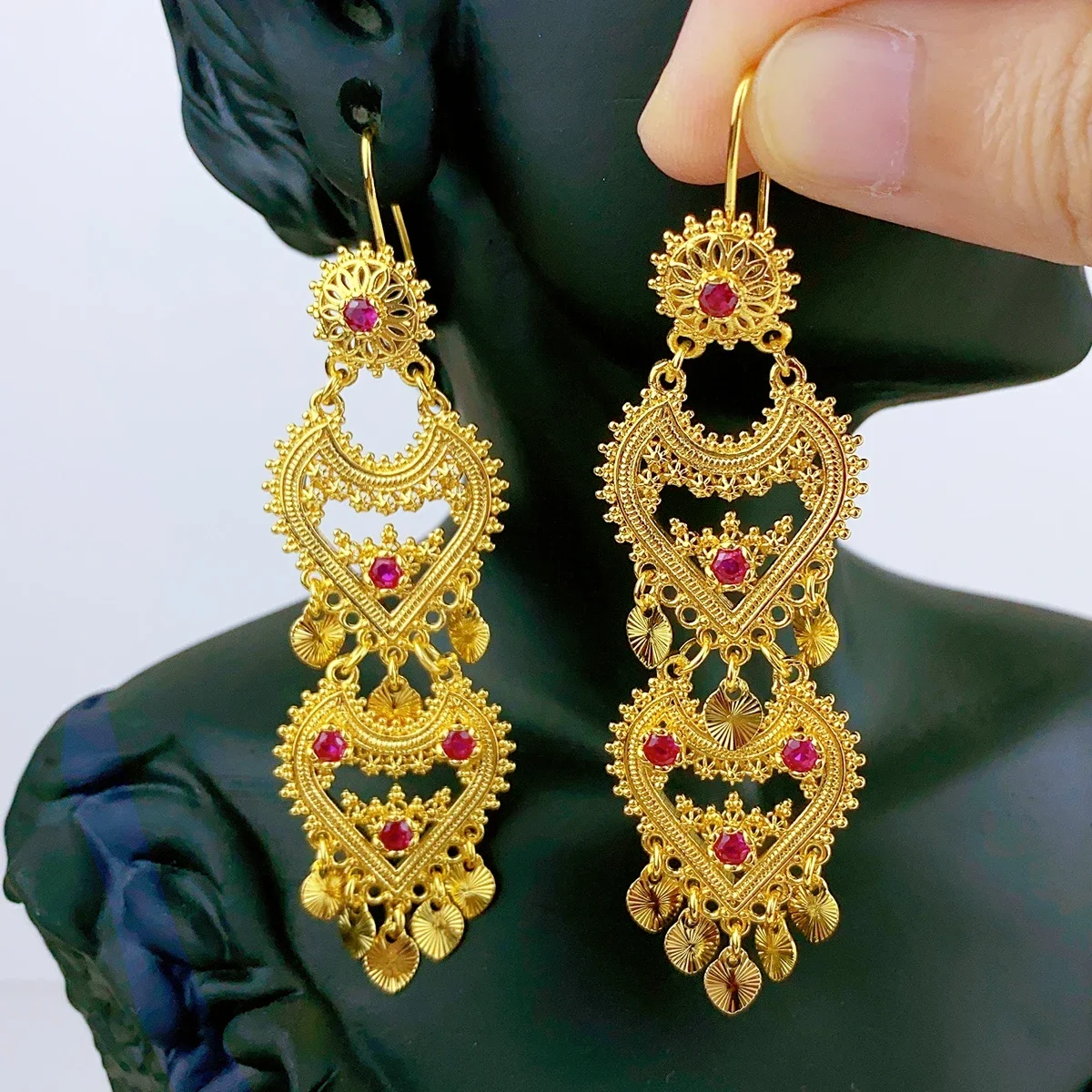 Ethiopian Drop Dangle Earrings 24K Gold Color Jewelry For Girls African Dubai Ethiopia Wedding Earring Accessories Wholesale