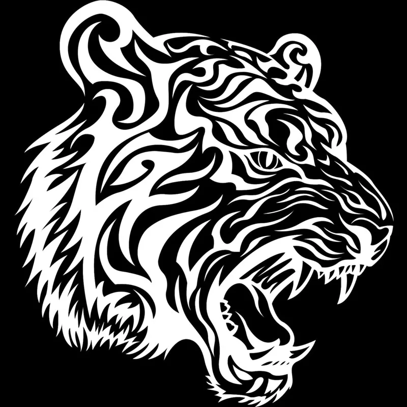 Striped Tiger Head Pattern Sticker High Quality Car Window Decoration Personality Pvc Waterproof Decal Black/white, 25cm*23cm