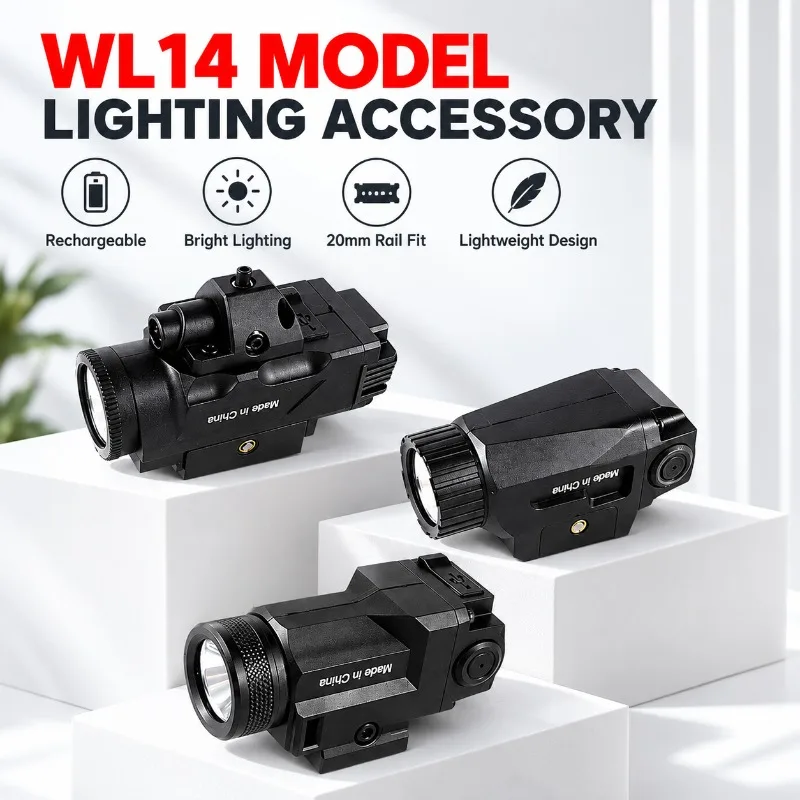 Rechargeable High Bright WL14 Flashlight, Under Rail Mount Model Light Accessory for Hobby Collection