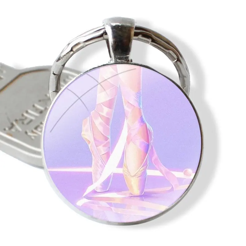 Ballet ballet shoes 25mm Glass Cabohcon Keychain Key Rings for Women Men Jewelry Gift