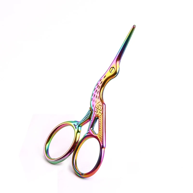 ステンレス鋼眉毛トリマーはさみ眉毛シェーバーナイフ脱毛美容メイクツール鶴の形コウノトリレトロはさみ