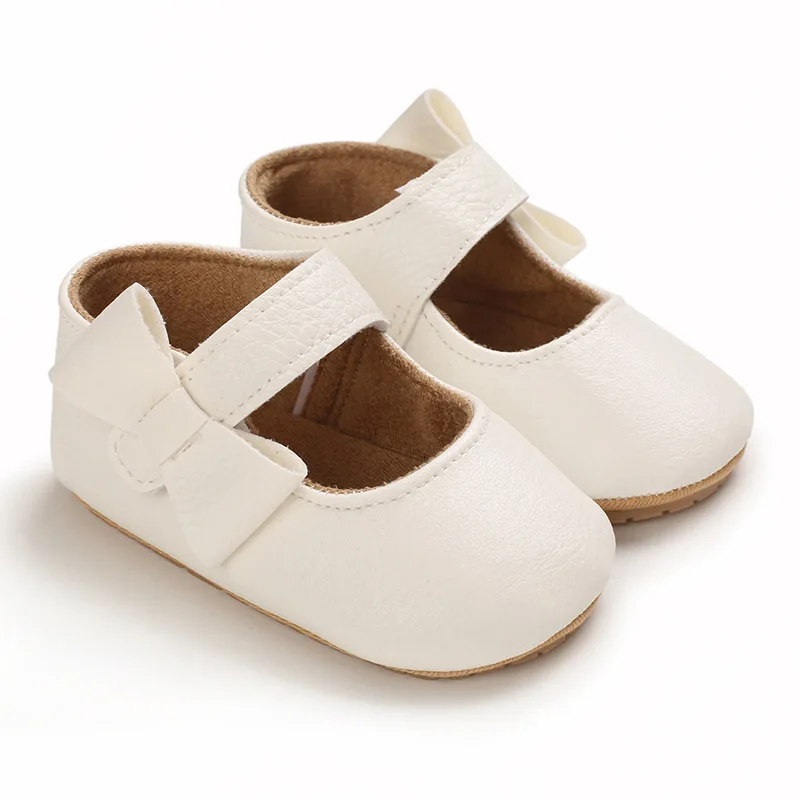 Cute Baby PU Leather First Walkers Baby Girl Moccasins Shoes Bowknot Soft Soled Non-slip Footwear Crib Shoes