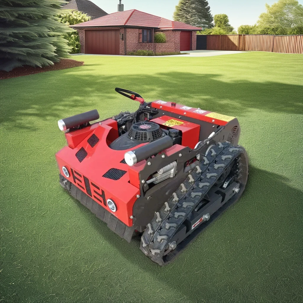 Profesjonalna, bezprzewodowa mini kosiarka robot na gąsienicach z pilotem, na sprzedaż, rok 2025.