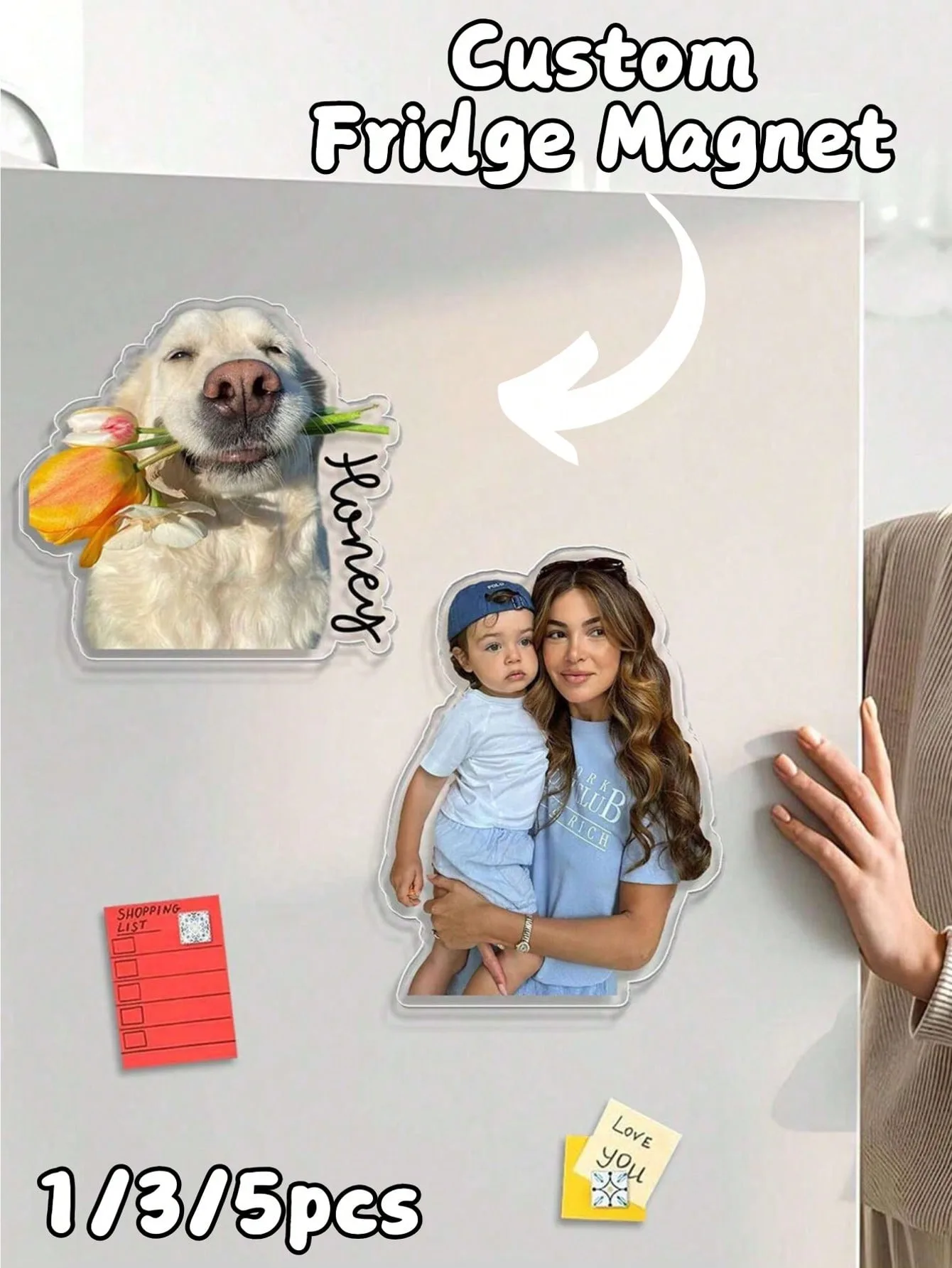 Custom Photo Acrylic Fridge Magnet，Die Cut Refrigerator Magnet，DIY Family Pet Picture，Memorial Home Decor Gift 1/3/5Pcs