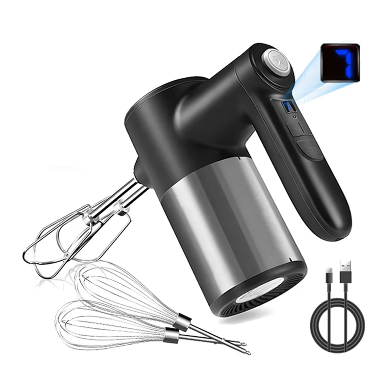 【Limited Time Offer】Cordless Hand Mixer,Digital Display 7 Speed Rechargeable Electric With 4 Stainless Steel Attachments,For Bak