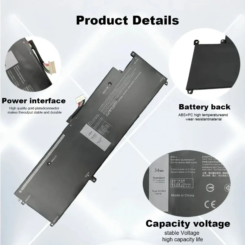 Baterai Laptop Kualitas Tinggi 7.6V 4250MAh 34Wh XCNR3 untuk Baterai Dell Latitude 13 7370 Ultrabook N3KPR P63NY P63NY P67G WY7CG