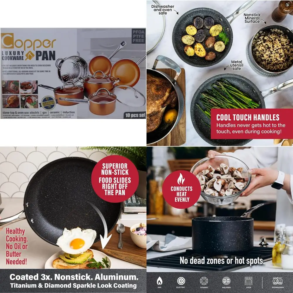 

10-Piece Copper Pan Luxury Non-Stick Induction Cookware Set, 21.5 x 11.5 x 11