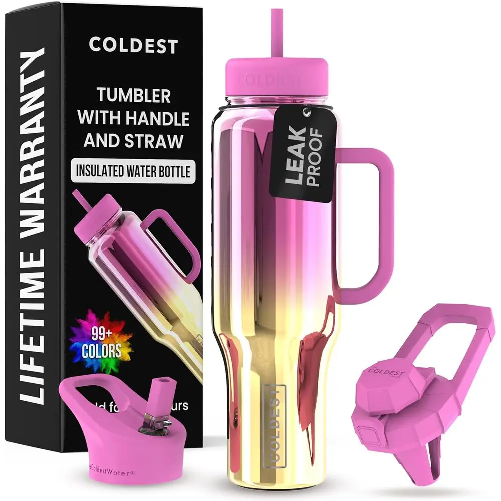 

Изолированный стакан из нержавеющей стали с ручкой и соломинкой — 100% герметичный, 46 унций