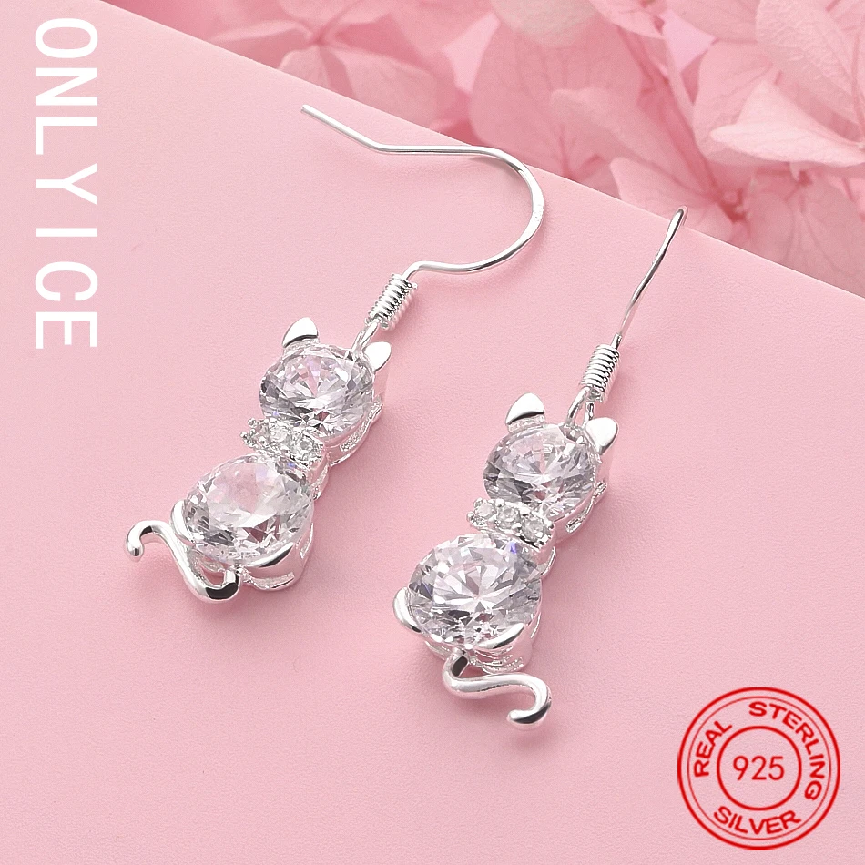 

Noble 925 Sterling Silver All-Match Zircon Cat Drop Earrings For Women Elegant Fashion Party Wedding Jewelry Holiday Gifts