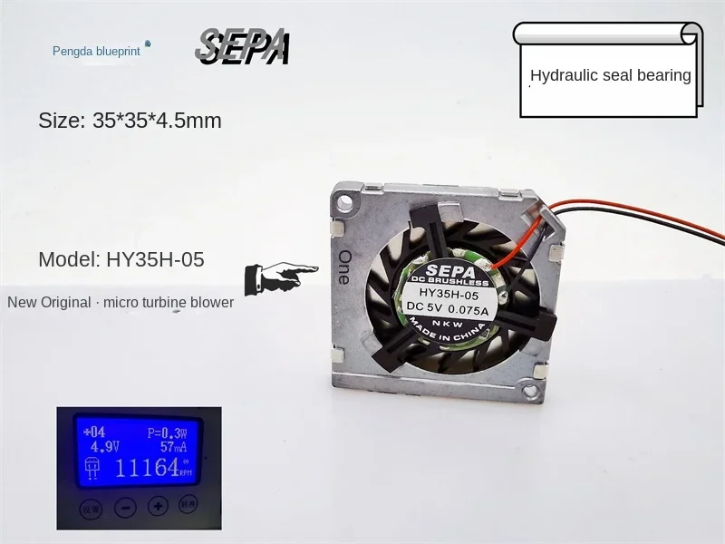 

Brand-new silent SEPA HY35H-05 micro turbine 3505 hydraulic 5V aluminum shell 3.5CM high-speed cooling fan