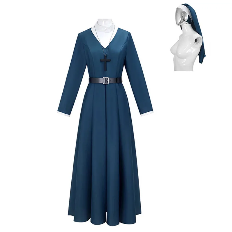 

Хэллоуин Nun Simone Косплей Платье и шляпа Миссис Дэвис ТВ Драматические костюмы Карнавальная вечеринка Женские сценические наряды монахини для игр на пилоне