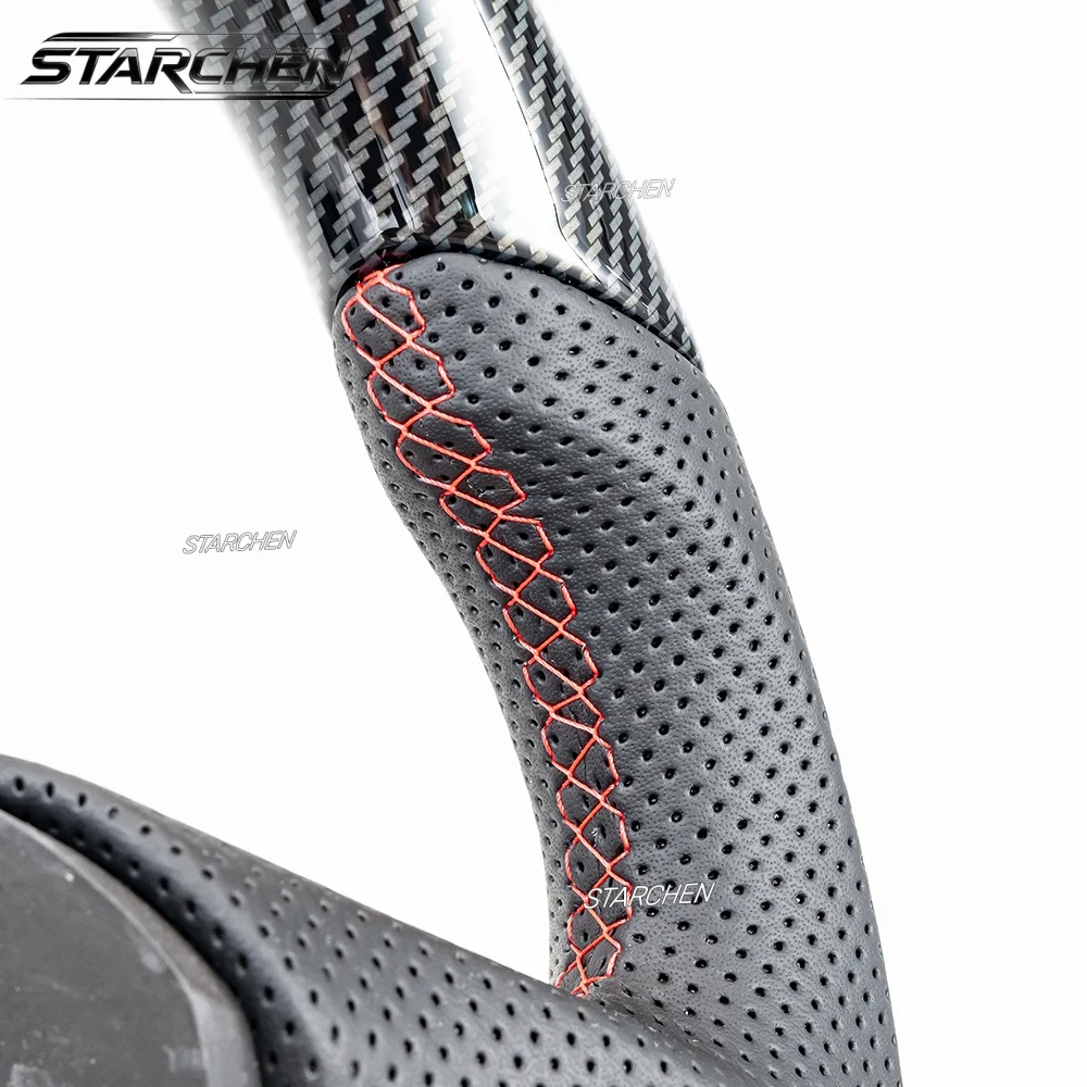 Hydro-Dip Carbon Fiber Steering Wheel For Chevy Corvette C6 4 Spoke 2005 Non-Heated with Perforated Leather Grips Red Stripe and Stitching(C6 4 SPOKE 2005 ONLY) - view 6