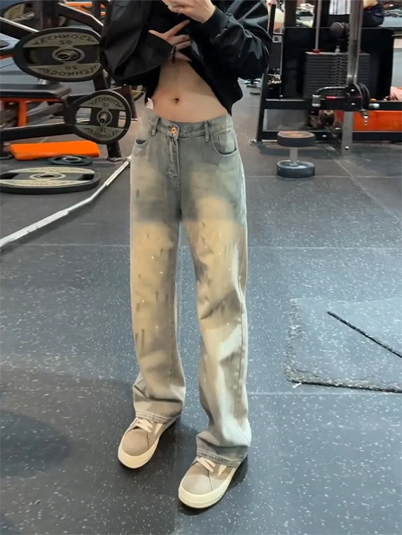 

Мужские джинсы American Sle с широкими штанинами, осень-зима, модные прямые брюки с высокой талией, износостойкие повседневные свободные брюки fiti