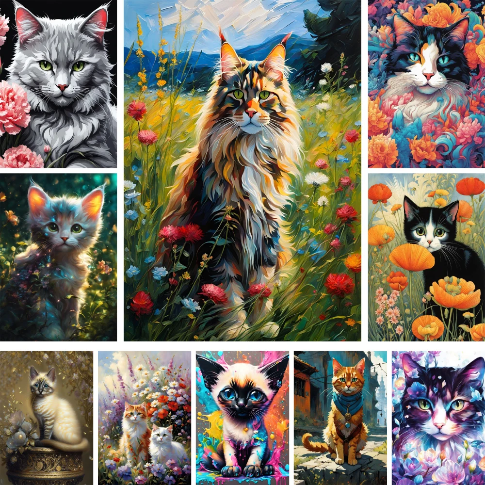 Animali Pet Cat fiori stampati modelli a punto croce ricamo ricamo lavoro a maglia artigianato Handiwork Room Decor vendite magiche