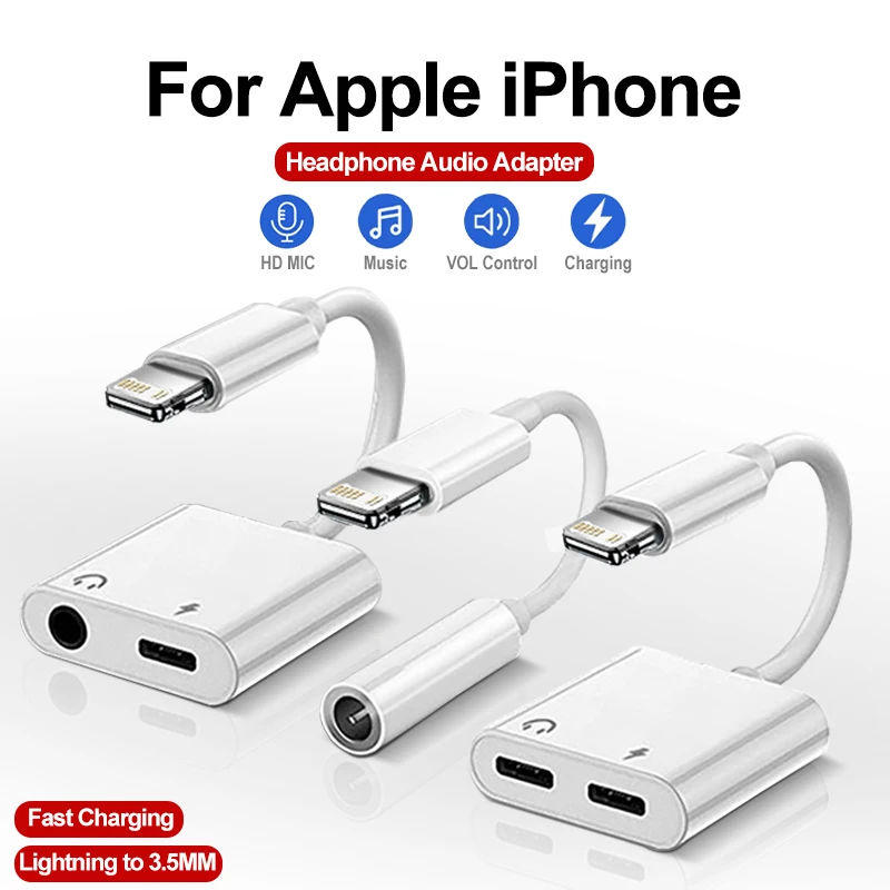 2 In 1 Lightning To 3.5mm Headphone Jack Audio Adapter For iPhone 14 13 12 11 Pro Max X XS XR SE 8 Plus Fast Charging Converter