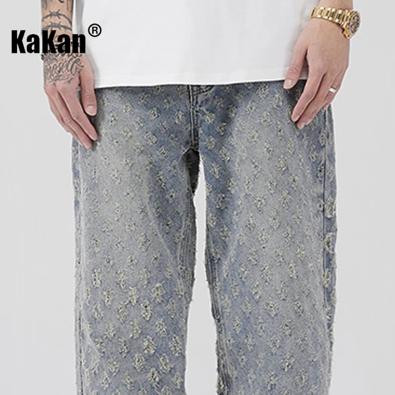 Kakan - New Men's Jacquard Full Print Jeans, Y2k Men's Loose Wide Leg Pants Straight Leg Long Jeans Jeans, Jeans Man Brand