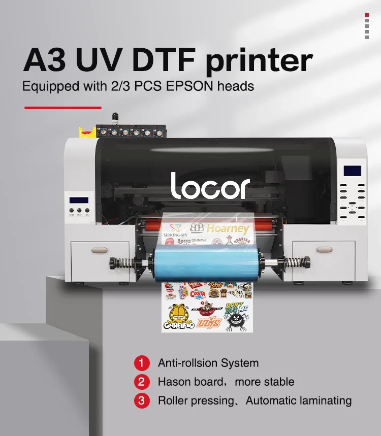 Locor A3 UV DTF Printer Printing And Laminating 2 in 1 UV Transfer Sticker Non Powders For Irregular Products