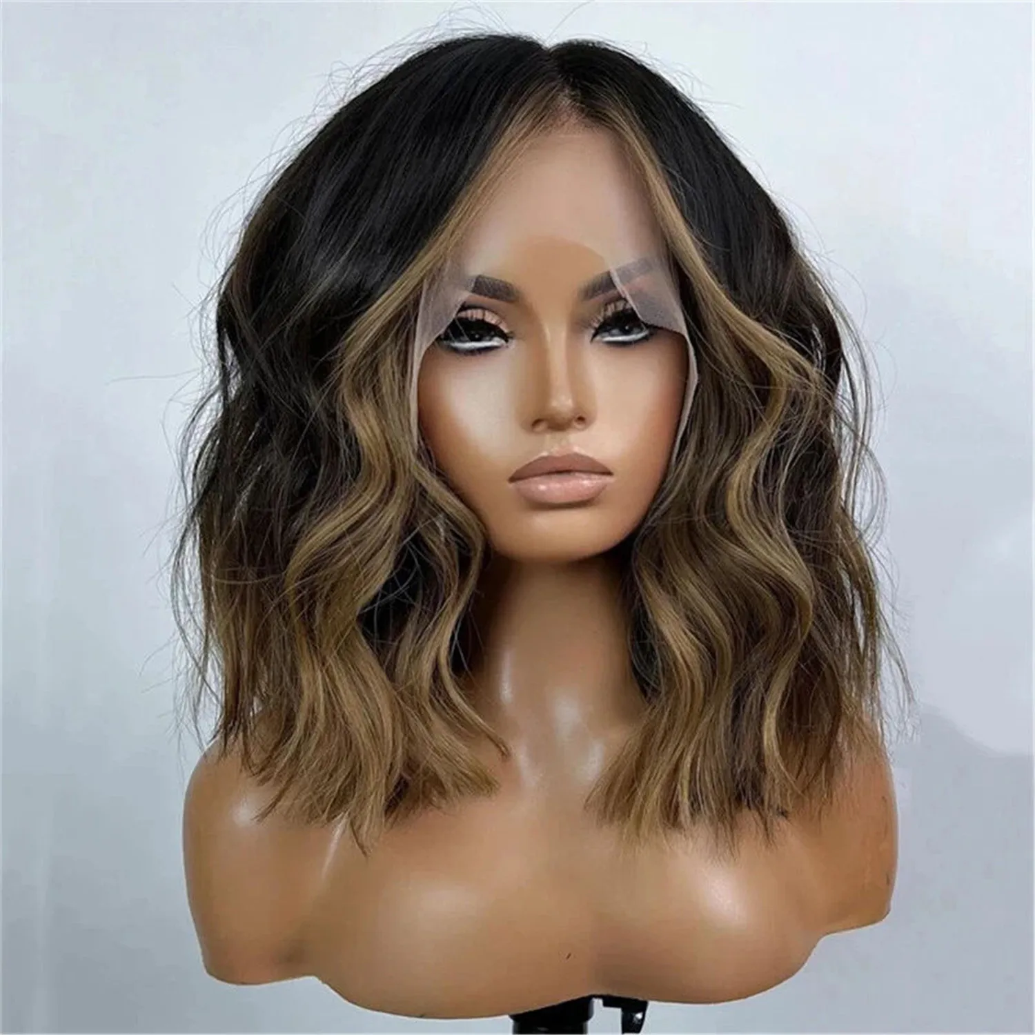 high-density-dark-wigs-with-blonde-highlights-short-brunette-body-wave-hd-transparent-lace-wig-female-daily-party-cosplay-use
