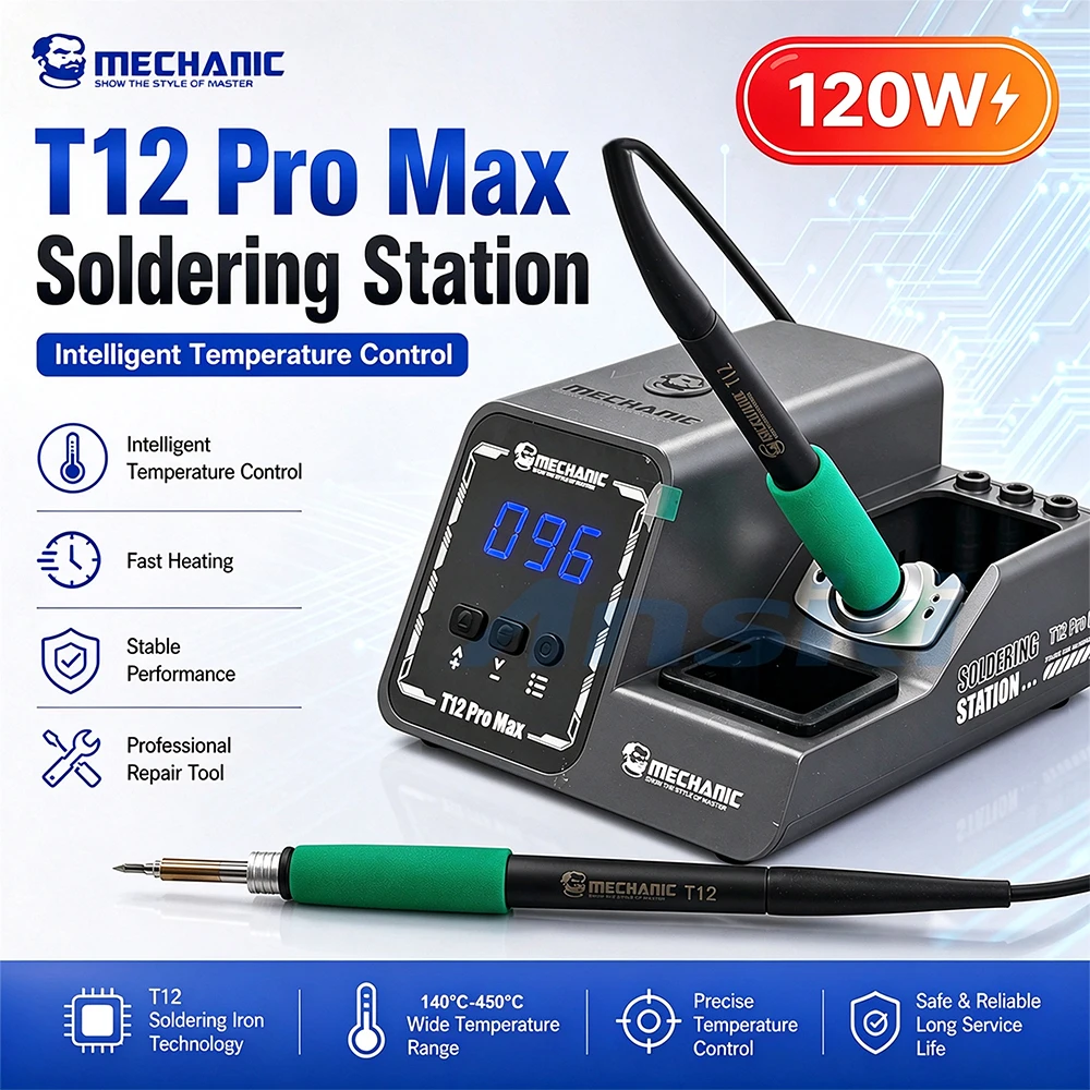 MECHANIC T12Pro Max T12 Soldering Station PID Control 120W High Power 4s Fast Heating Smart Sleep T12 Handle Welding Repair Tool