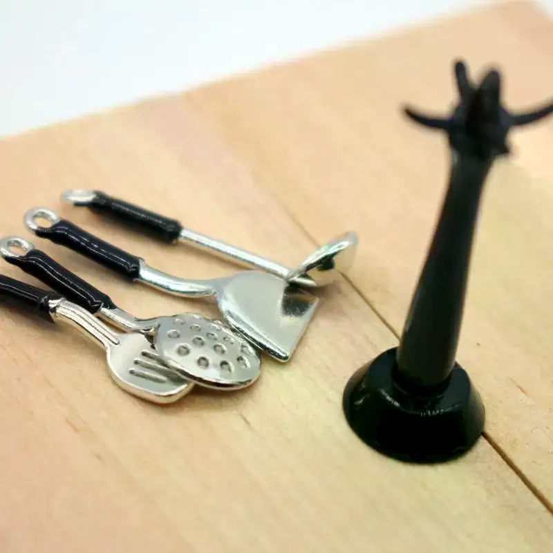 6Pcs Kids Pretend Play Toy Dollhouse Kitchen Utensil Vertical Hanging Spoon Spatula Spoon Set Miniatures Model Kitchen Accessory