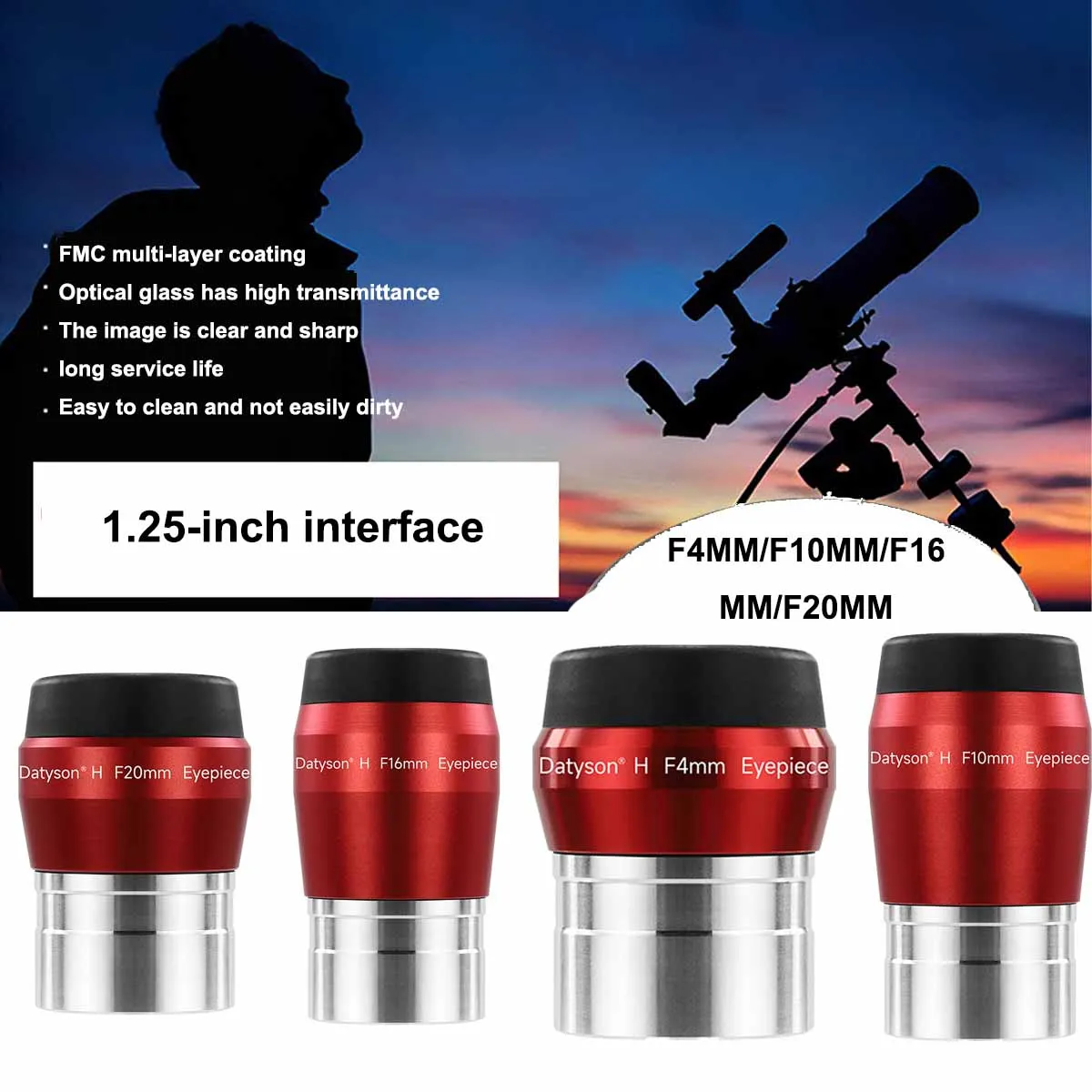 1.25inch H-shaped Telescope Eyepiece Kit FMC Green Film Eyepiece 4/16/10/20mm astronomical eyepiece for planetary observation
