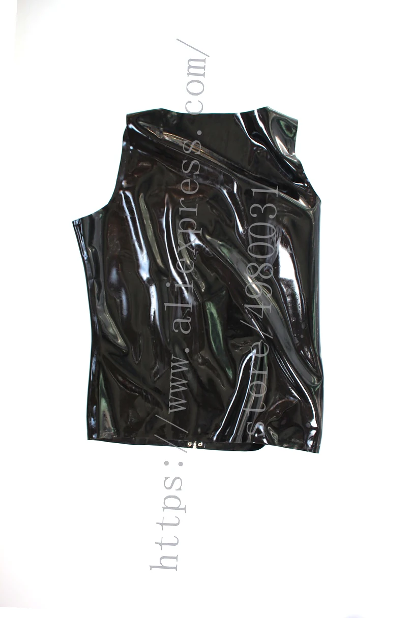 Black latex top zipper women's latex vest with latex blues outside wet looking attached front zip decoration