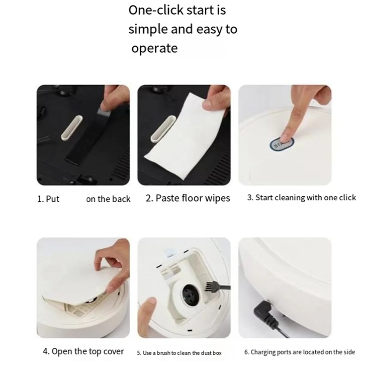 Automatic Vacuum Cleaners USB Charging Mini Cleaning Machine Smart Sweeping Mopping Robot Vacuum Cleaners,White