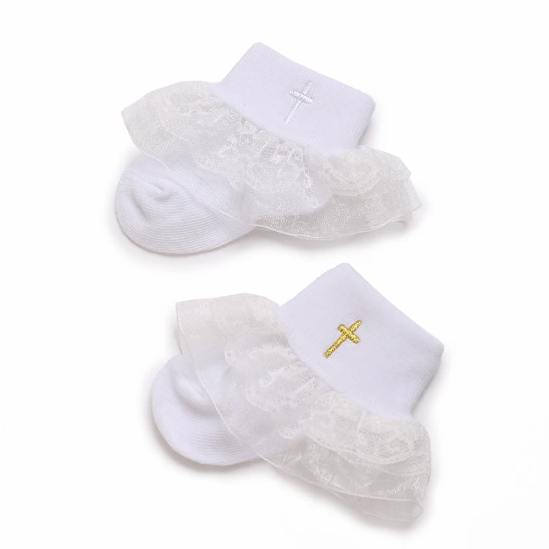 4 Pairs Of Baby Socks With Lace Embroidery 0-18 Months Old Baby Socks Soft And Skin Friendly Cotton Socks