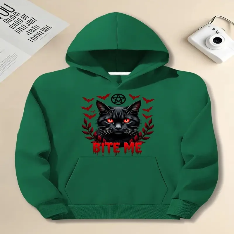 

Fall Winter Sweatshirt Plus Size Oversize Clothes Women Female Bite Me Cat Pentagram Graphic Breathable Fabric Cotton Elegant