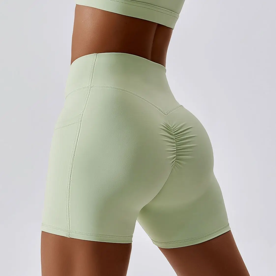 MODITIN Damen Yoga-Shorts mit Taschen, Booty Lifting, Fitnesshose, angenehmes Gefühl, schnell trocknend, Fitnessstudio-Bekleidung, Laufbekleidung