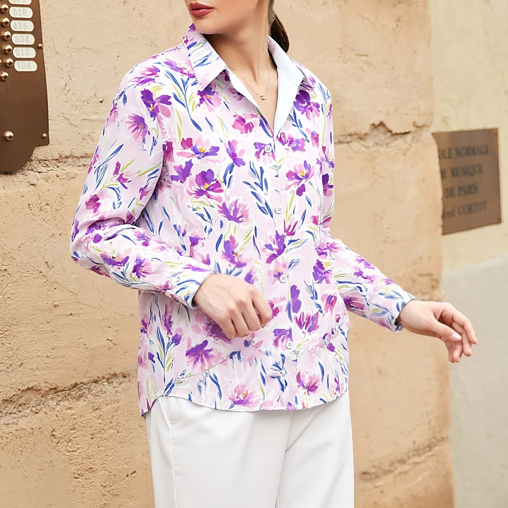 

Mia Muse 2025 Women's Shirts Autumn Cottagecore Floral Button Front Long Sleeve Shirt Collar Fitting Slim Casual Shirts