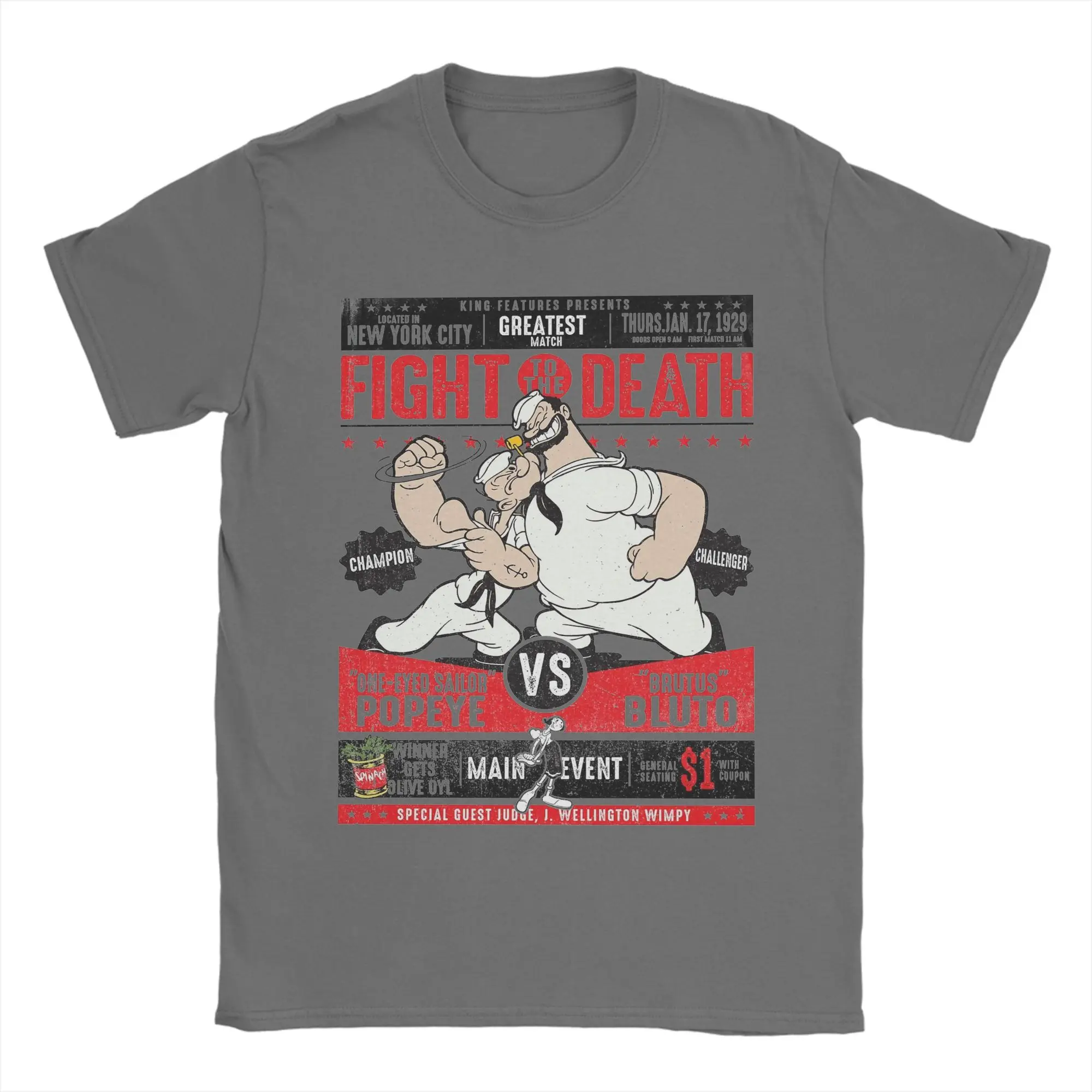 Casual Popeyes vs Bluto Fight Poster T-Shirt Men Crew Neck Pure Cotton T Shirts  Short Sleeve Tees Graphic Printed Clothes