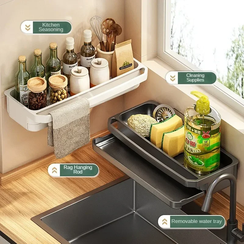 

Organizer Drain Rack Kitchen Sink ABS Plastic Self-draining Holder Dishcloth Faucet Storage Soap Drainer Kitchen Accessories