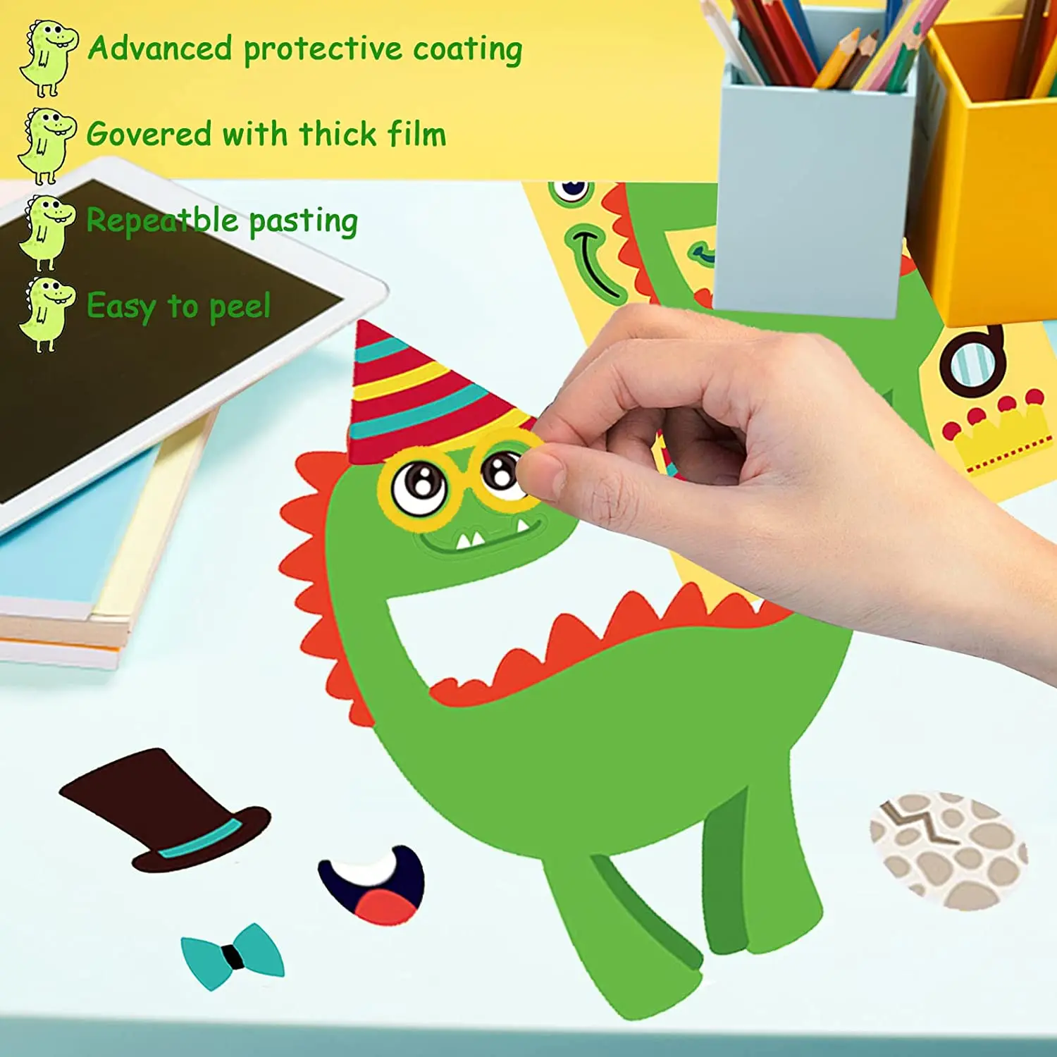 DIY Reusable Stickers Make Animal Face Assembling Puzzles Cute Dinosaur Stickers Gift Recognition Training Toys for Girls Boys