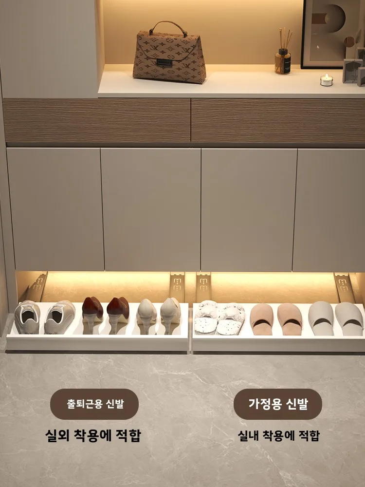 Wood Shoe Cabinet Drawer Tray Rebound Pullout Board underneath Home Storage Multi-Function Family Organizer Rack 썸네일 4
