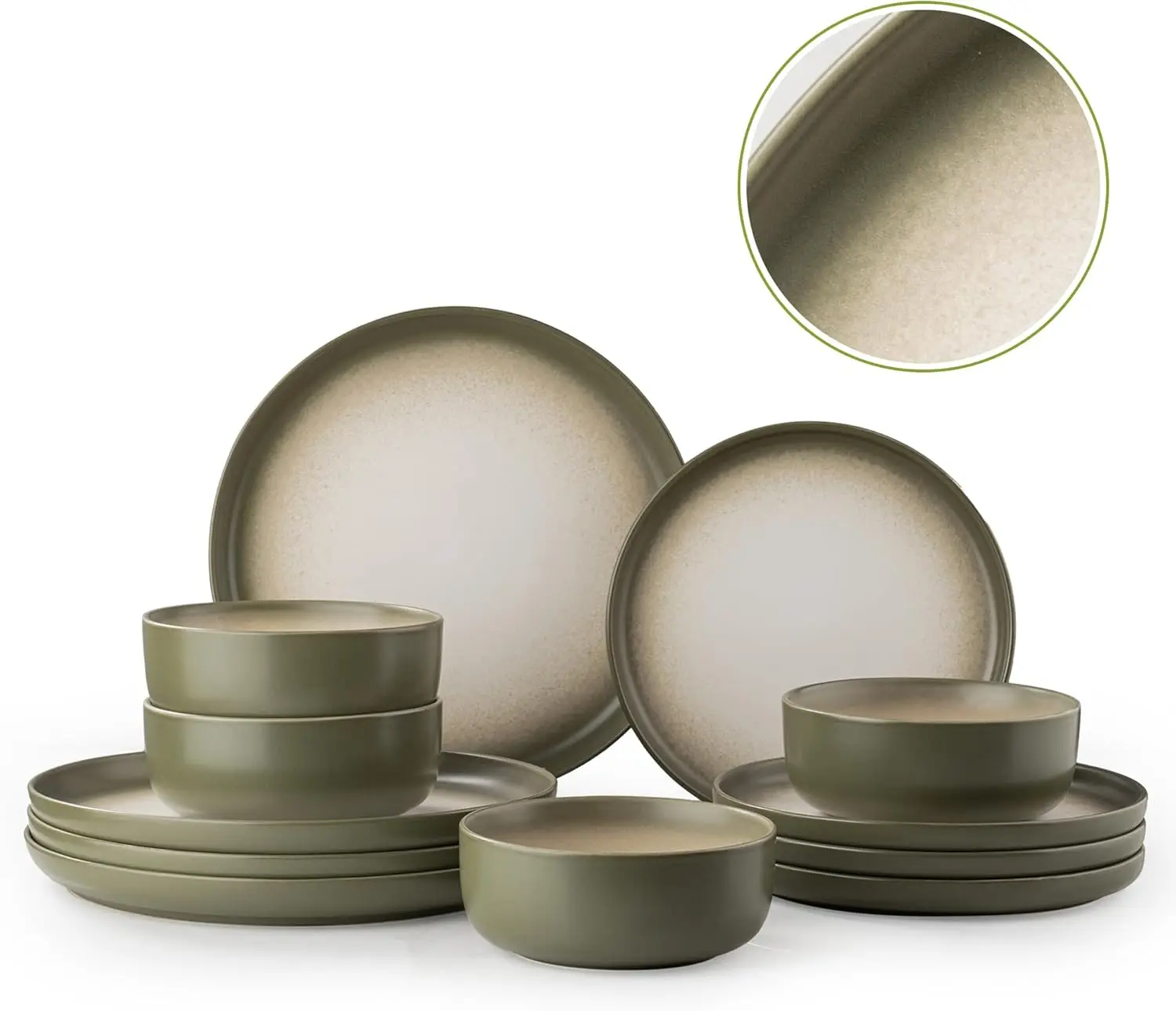 12 PCS Stoneware Dinnerware Sets, Plates and Bowls Set for 4, Reactive Glaze Dishes Set for Kitchen Dinning, Microwave & Dishwas