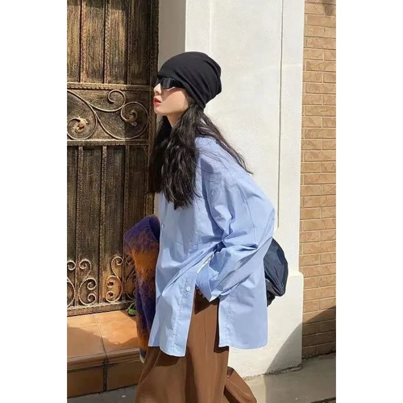 

Solid Color Women's Buttoned Loose Long-sleeved Spring and Autumn Preppy Shirt Commuter Top