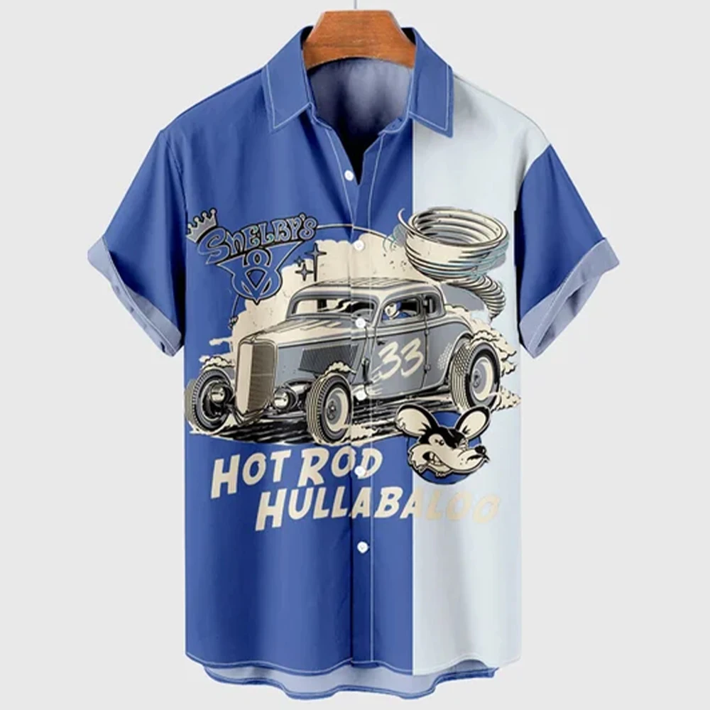 

Summer Men Shirts Harajuku Racing Tops Fashion Motorcycle 3D Print Tee Beach Vintage Shirts 5xl Casual V-Neck Oversized Clothing