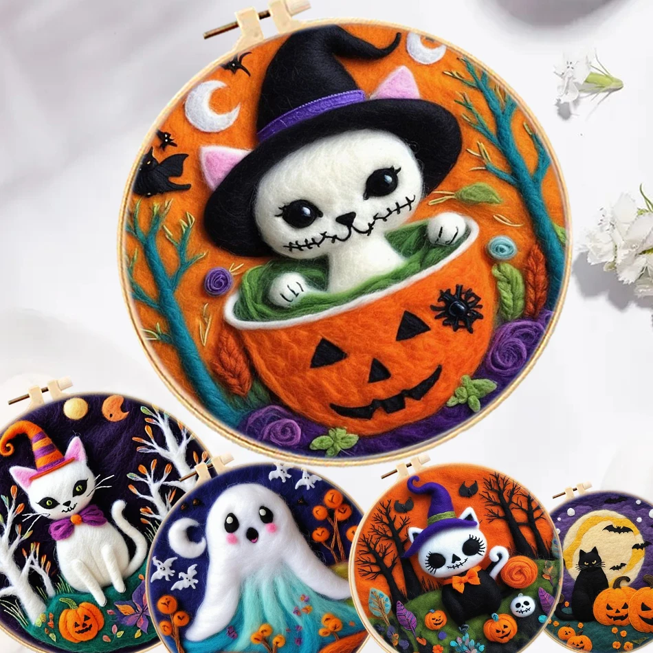 

Needle Felting Kit Beginner DIY Felt ghosts bats Kit Halloween Gift Wool Felting Painting Kit Craft Kits for Adults Felting