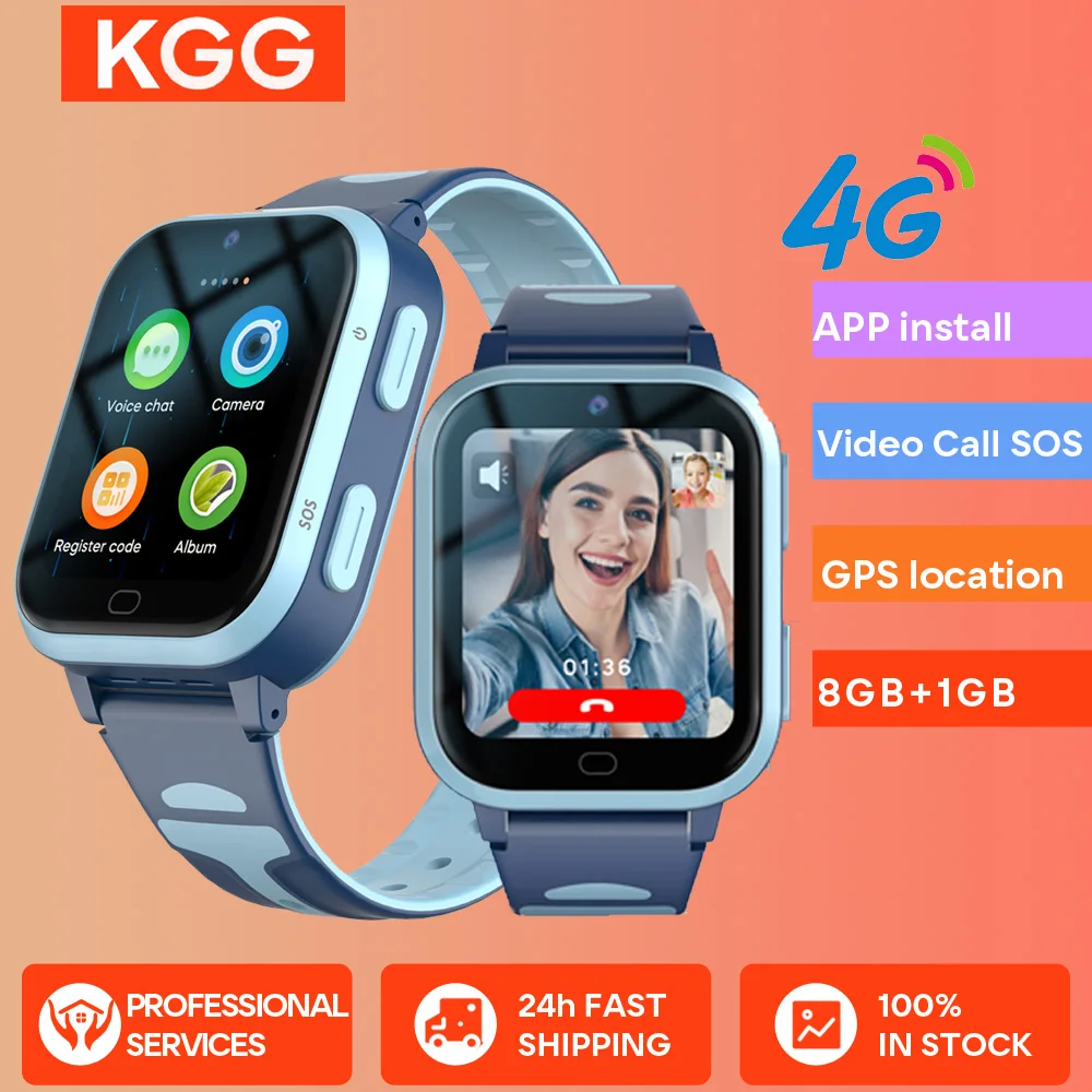 KGG 4G Kids Smart Watch ROM 8GB Video Call Phone Watch Call Back Monitor Alarm Clock Phone Android Watch Children Smartwatch.