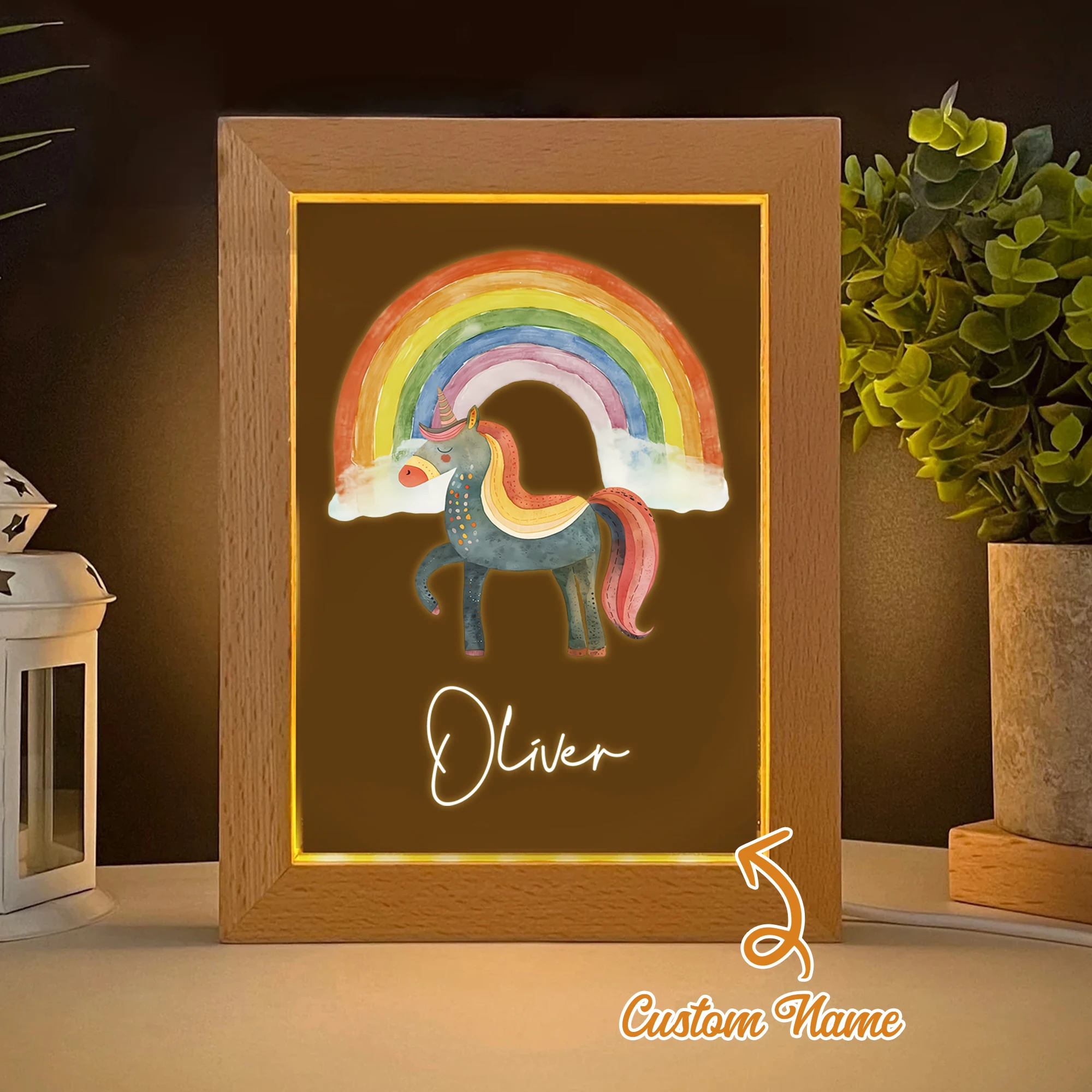 

Customized Unicorn Name LED Night View Photo Frame Personalized Gift Family Living Room Bedroom Dining Room Home